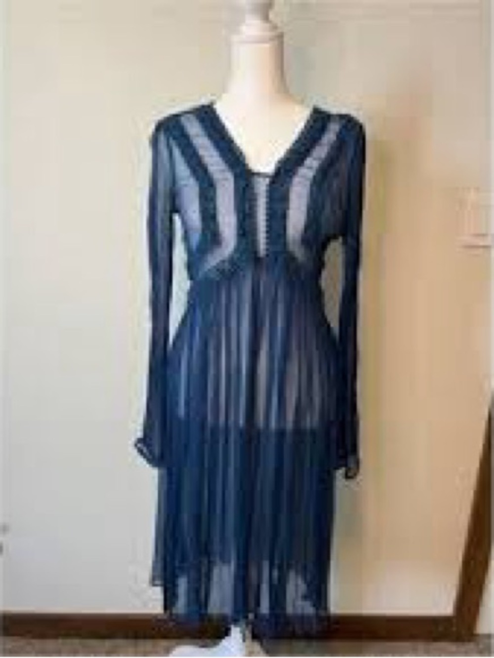 Sundance Navy Blue Crochet-Trim Sheer OverDress Size 6